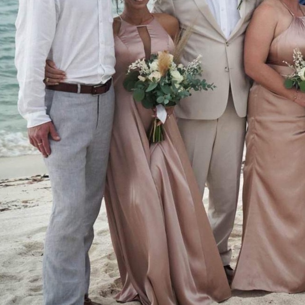 Galina Signature David’s Bridal bridesmaid dress gown illusion Keyhole - Sand 4 - Picture 10 of 17